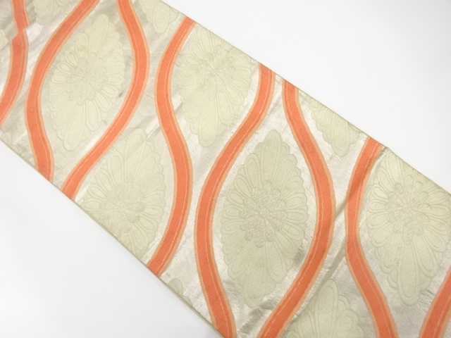 JAPANESE KIMONO / ANTIQUE FUKURO OBI / SILK / WOVEN ABSTRACT TATEWAKU & FLOWERS